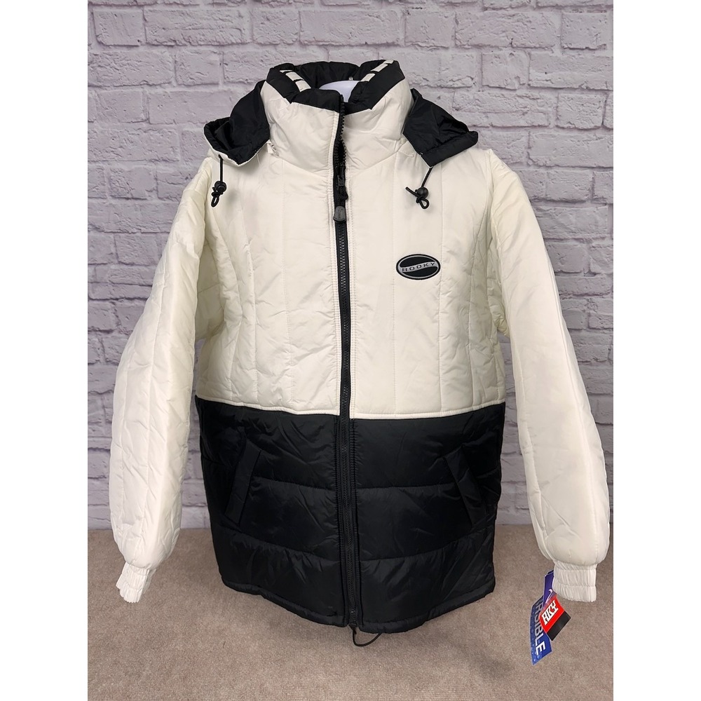 VTG Rooky‎ Men's Reversible Hooded Puffer Jacket Black Cream Size L - NEW